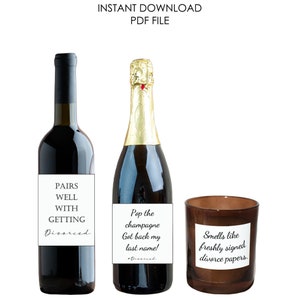 Divorce Candle label, Divorce Champagne label, Divorce party, divorce celebration, funny divorce gift, wine label