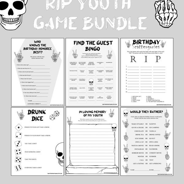 Death to my 20s Game Bundle, funeral for my 20s, death to 20s party Activities