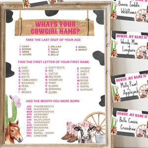 Cowgirl Babypartyspiel, wie heißt dein Cowgirl Namensspiel, Cowgirl Namensschild