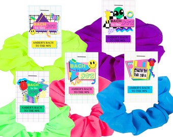 90'S Bachelorette scrunchie favor tags, bach to the 90's theme