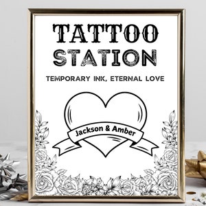 Wedding Temporary Tattoos Sign, Tattoo station, Wedding tattoo bar, wedding activities, tattoo bar sign