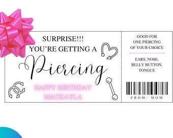 Piercing Voucher, gift voucher, editable ticket, Piercing gift card