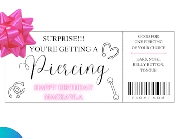 Piercing Voucher-cadeaubon bewerkbaar ticket Piercing-cadeaubon
