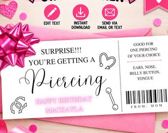 Piercing Voucher cadeaubon bewerkbaar ticket Piercing cadeaukaart