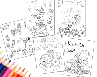 Two sweet coloring pages, six is so sweet birthday coloring