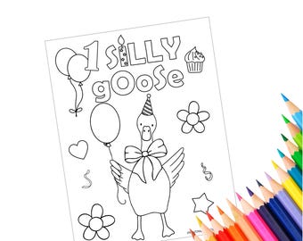 Silly Goose Birthday Coloring Page: First Birthday Party Decor (PDF Download)