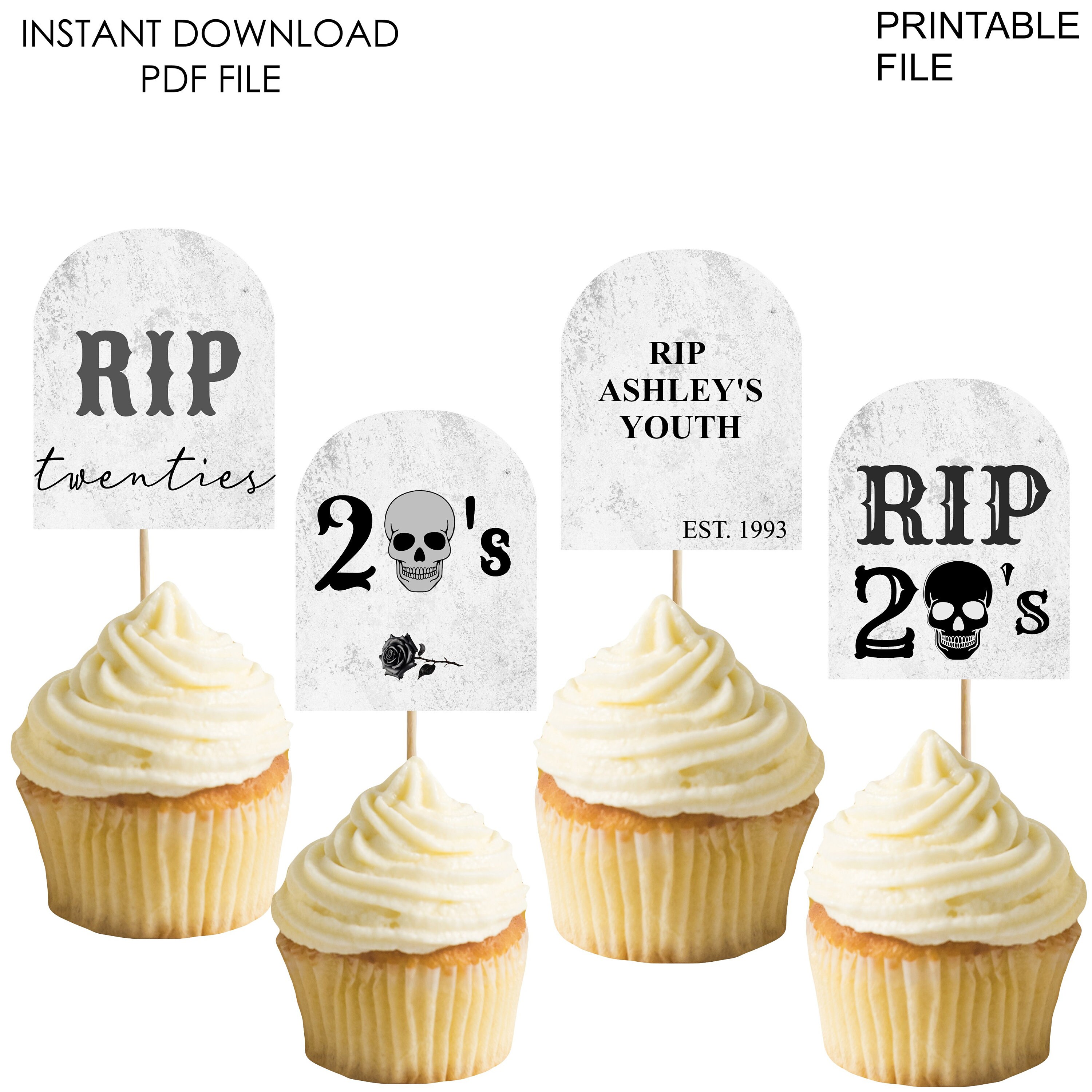 Gyufise 24 Stück Cupcake Topper – „Death To My 20s“ Glitzernd, Für 30. Geburtstag, Mottoparty