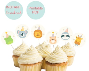 Wild One Cupcake Toppers: Zootiere Geburtstagsparty (PDF-Datei)