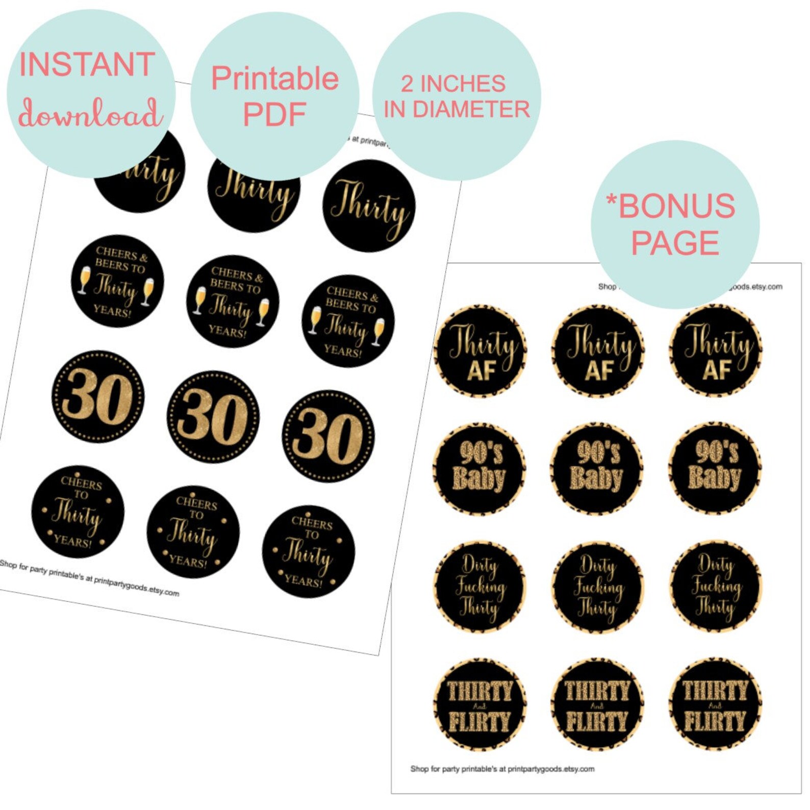 Dirty Thirty Cupcake Toppers Dirty 30 Cheers to 30 Years Etsy