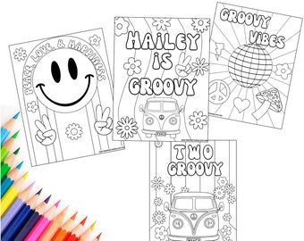 2 つのグルーヴィーな誕生日ぬり絵ページ、1 つのグルーヴィーな誕生日ぬり絵