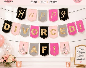 Scheidingsfeestbanner, banner met de tekst "gescheiden AF", decoraties voor een scheidingsfeest