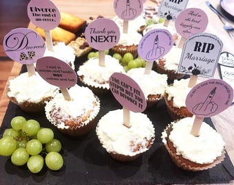 24-PCS Middle Finger Cupcake Toppers - Silver Glitter Divorce Party Decorations