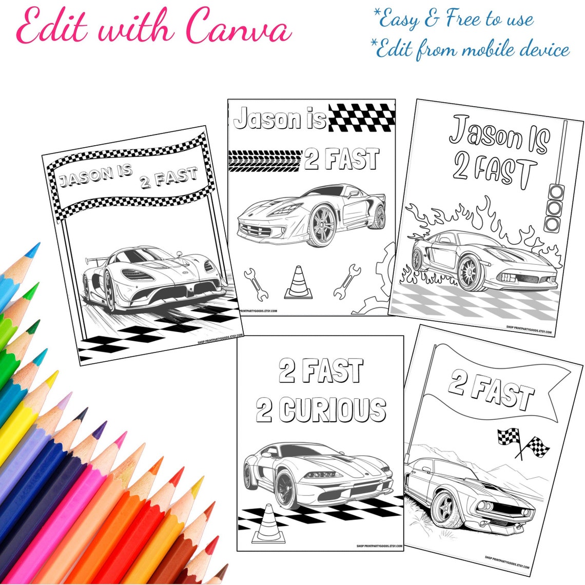 Two Fast Birthday Party Coloring Pages,need Four Speed Decor, Cars ...