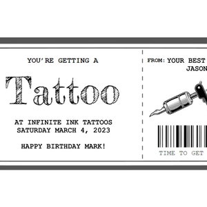 Tattoo Voucher, tattoo gift voucher, tattoo ticket, tattoo pass, tattoo gift card image 2