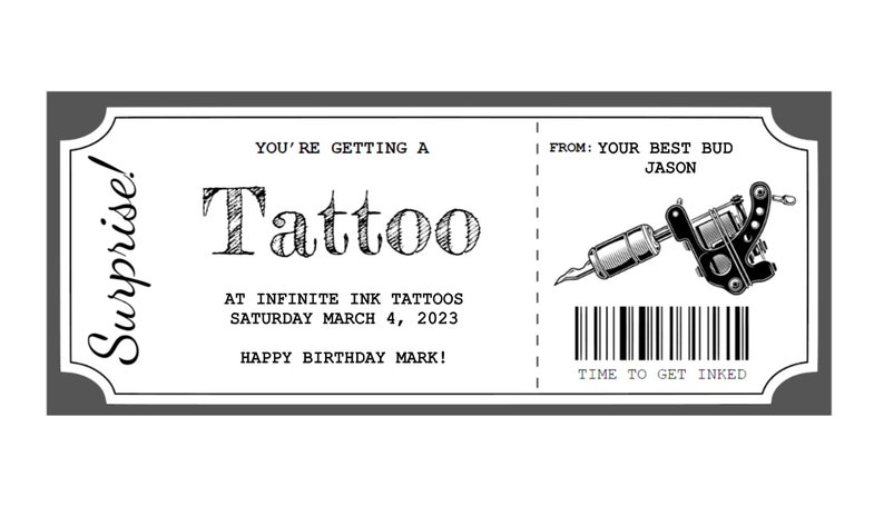 Tattoo Voucher, tattoo gift voucher, tattoo ticket, tattoo pass, tattoo gift card image 2