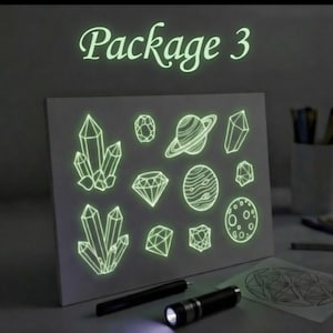 Reusable Vinyl Glow In The Dark Drawing Board With included Laser Pointer Pen, Bright Tactical Flashlight, 4 Stencils (12x24inch)