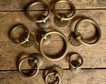 Antique Bronze Ring Pulls: Brass Cabinet Knobs, Vintage Style (2Pack)