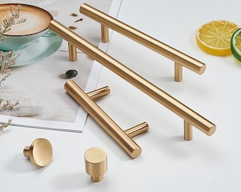 Pomos y tiradores modernos de latón macizo para gabinetes - Herrajes para muebles dorados