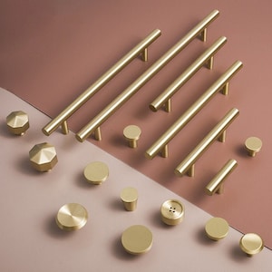 Modern Solid Brass Kitchen Cabinet Knobs and Handles Pure Copper Drawer Dresser Pulls Cupboard Wardrobe Door Knobs Pulls Furniture Hardware