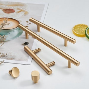 Modern Solid Brass Kitchen Cabinet  Knobs And Handles Gold Drawer Dresser Pulls Cupboard Wardrobe Furniture Door Pulls and Handles Long