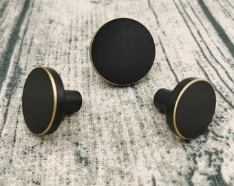 Perillas redondas de latón macizo para cajones de gabinete: herrajes modernos para muebles negros