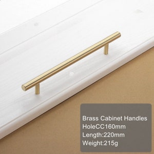 Modern Brushed Brass Kitchen Cabinet Knobs And Handles Gold Furniture Drawer Dresser Cupboard Wardrobe Door Pulls and Handles 96mm 128mm Hole CC160mm
