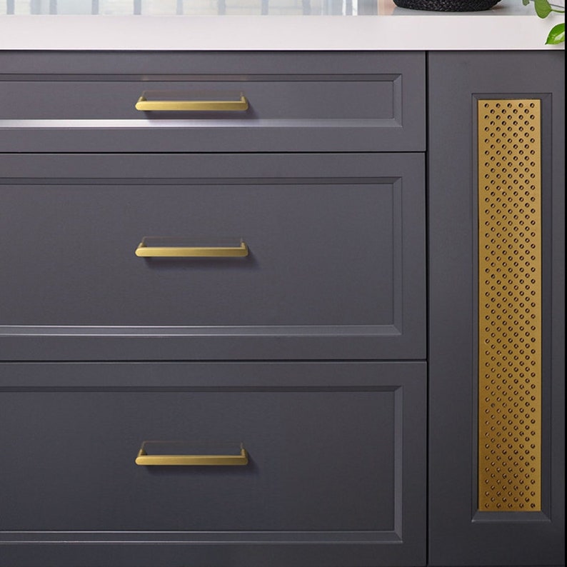 Modern Brushed Brass Kitchen Knobs and Handles Gold Etsy