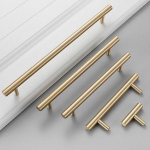 Modern Brushed Brass Kitchen Cabinet  Knobs And Handles Gold Furniture Drawer Dresser Cupboard Wardrobe Door Pulls and Handles 96mm 128mm