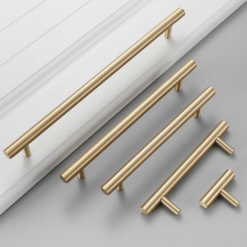 Modern Brushed Brass Kitchen Knobs and Handles Gold Etsy