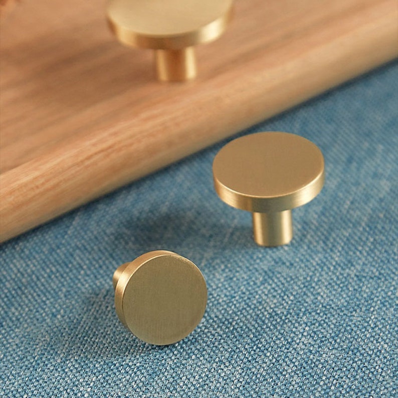 Round Brushed Brass Kitchen Cabinet Knobs And Pulls Gold Furniture Drawer Cupboard Door Pull Handles Single Hole zdjęcie 2