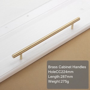 Modern Brushed Brass Kitchen Cabinet Knobs And Handles Gold Furniture Drawer Dresser Cupboard Wardrobe Door Pulls and Handles 96mm 128mm Hole CC224mm