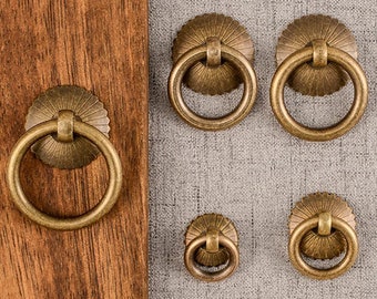 Antique Brass Kitchen Cabinet Knobs And Pulls Vintage Bronze Drawer Dresser Cupboard Door Ring Pull Handles 2Pack