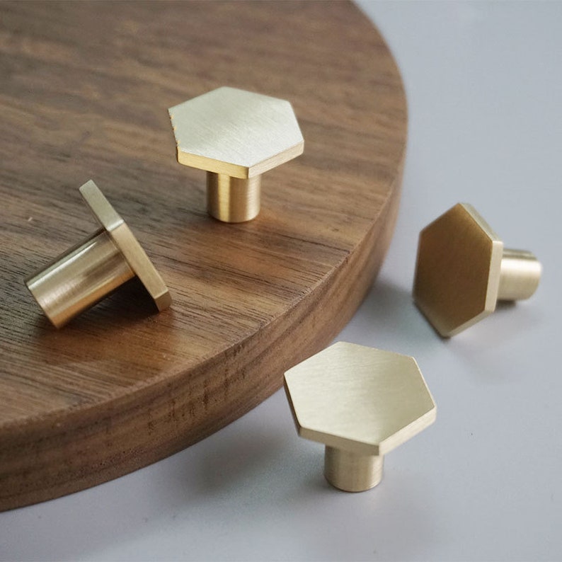 Hexagon Brass Kitchen Knobs and Pulls Gold Furniture Etsy