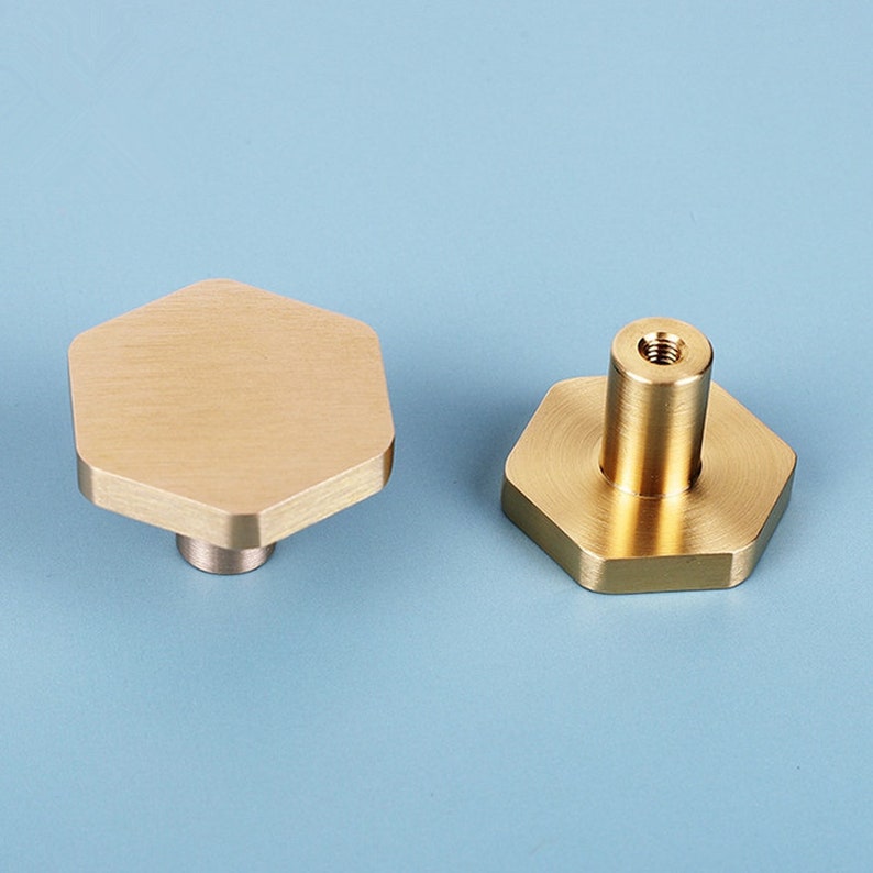 Hexagon Brass Kitchen Knobs Pulls Gold Drawer Dresser Etsy