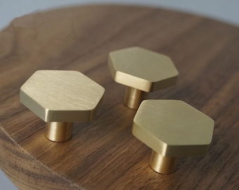 Hexagon Brass Cabinet Knobs: Gold Drawer Pulls, Modern Hardware