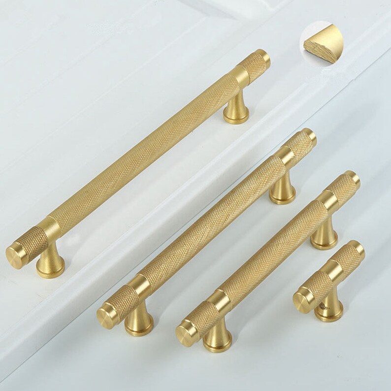 Modern Knurl Brass Kitchen Knobs and Handles Gold Etsy Australia
