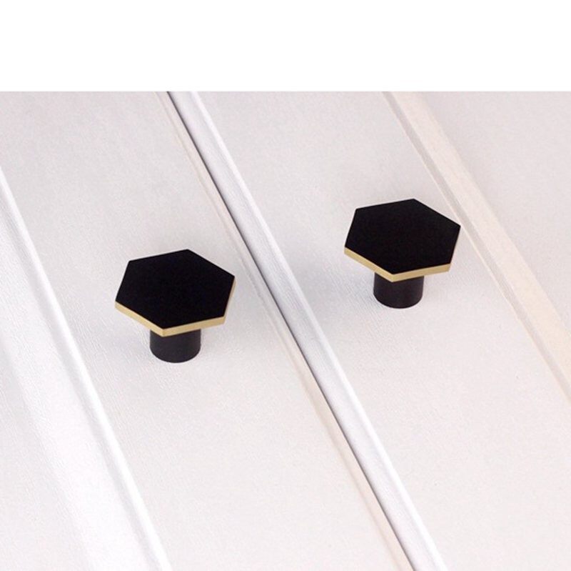 Hexagon Brass Kitchen Knobs And Pulls Black Furniture Etsy