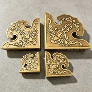 Vintage Bronze Brass Corner Protectors: Decorative Wooden Box Guards