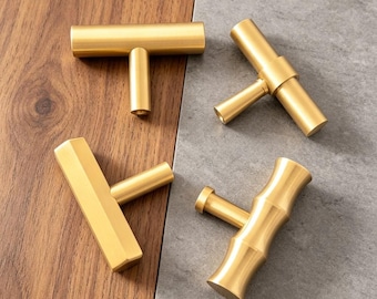 Solid Brass Cabinet Drawer Pulls: Modern Golden Furniture Cupboard Knobs
