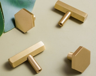 Massivem Messing Hexagon Möbelknöpfe: Moderne Gold Garderobenknäufe