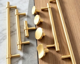 Boutons et poignées de meuble en laiton brossé : poignées de tiroir dorées modernes