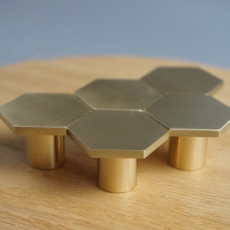 Hexagon Brass Kitchen Knobs and Pulls Gold Furniture Etsy