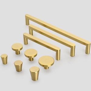 Modern Solid Brass Cabinet Drawer Knobs and Handles - Gold Furniture Pulls Wardrobe Handles