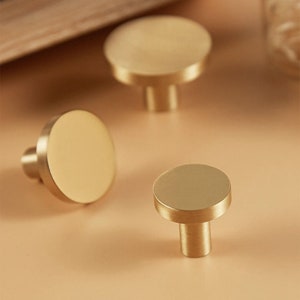 Round Brushed Brass Kitchen Cabinet Knobs And Pulls Gold Furniture Drawer Cupboard Door Pull Handles Single Hole zdjęcie 3