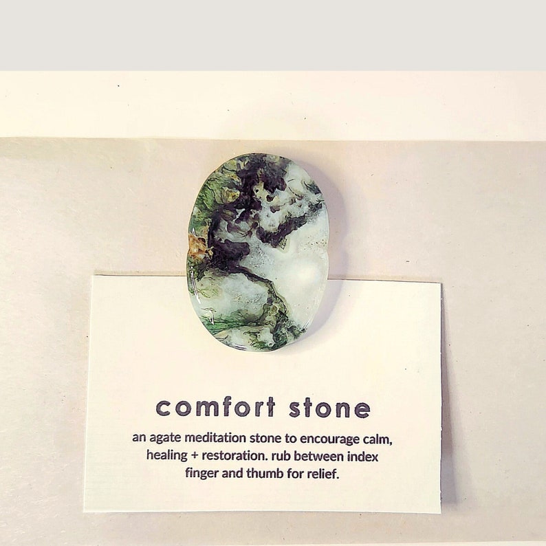 Comfort Stone Meditation Stone Worry Stone Thumb Stone Moss Agate Handcrafted Fidget Pocket Rock image 2