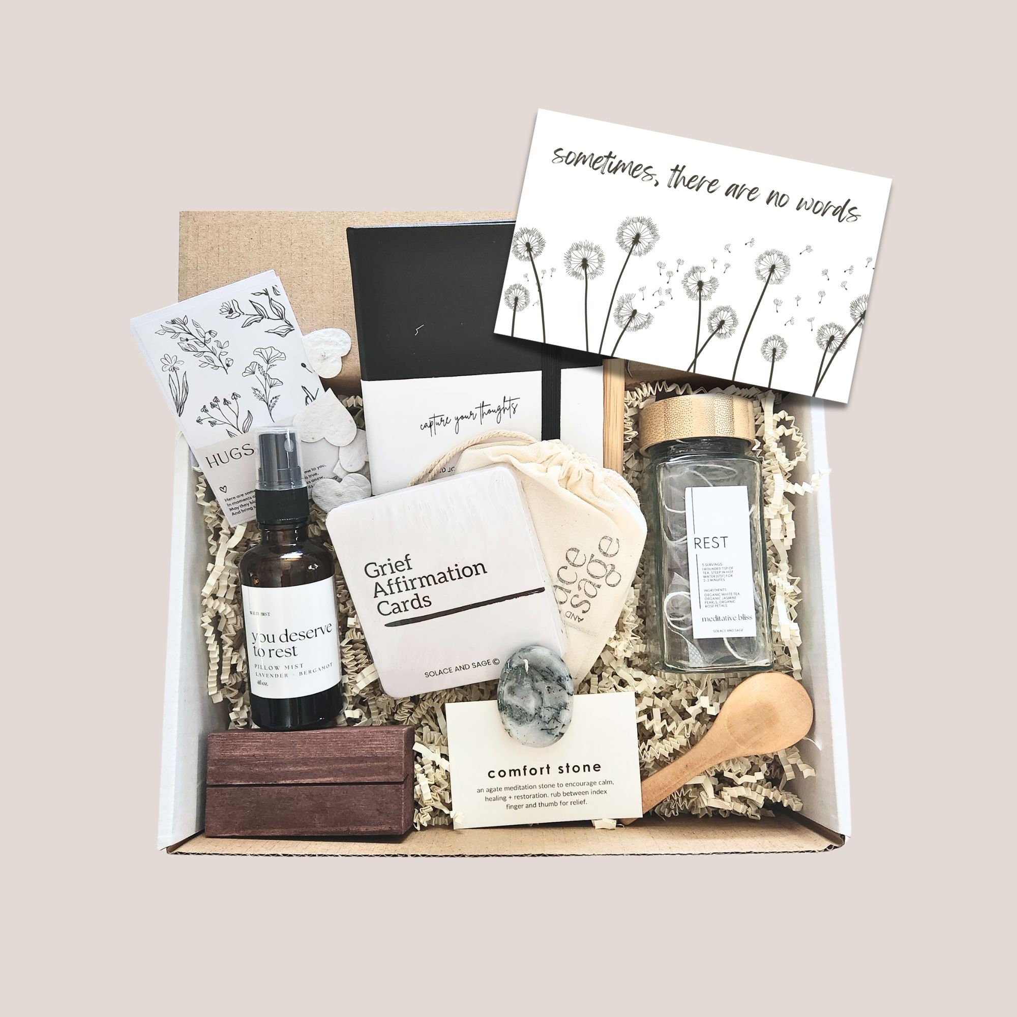 Sympathy Care Package Comfort Support Bereavement Grief Loss of Loved One Grief Affirmation Cards You Deserve to Rest No Words Condolences