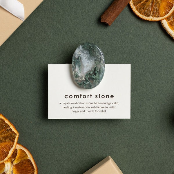 Comfort Stone Meditation Stone Worry Stone Thumb Stone Moss Agate Handcrafted Fidget Pocket Rock