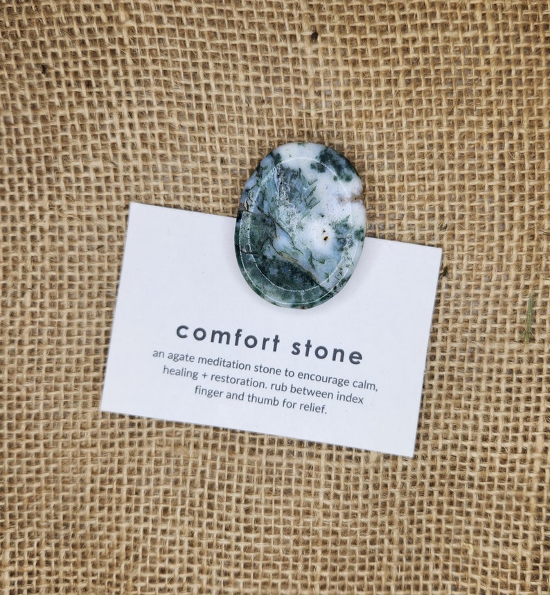 Comfort Stone Meditation Stone Worry Stone Thumb Stone Moss Agate Handcrafted Fidget Pocket Rock image 3