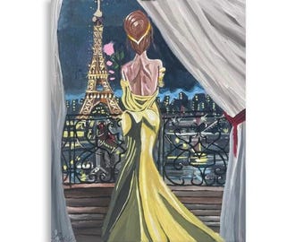 Princess Belle overlooking Paris acrylic on canvas art print 11 X 14