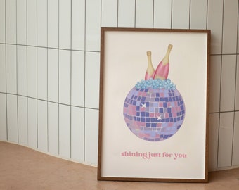 Taylor Mirrorball Print, Champagne Disco Ball, Retro Prints for room, Girly Prints, Swiftie digital download